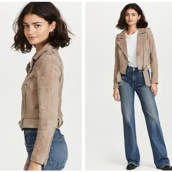 BLANK NYC Suede Leather Moto Jacket Sand Stoner Tan Natural